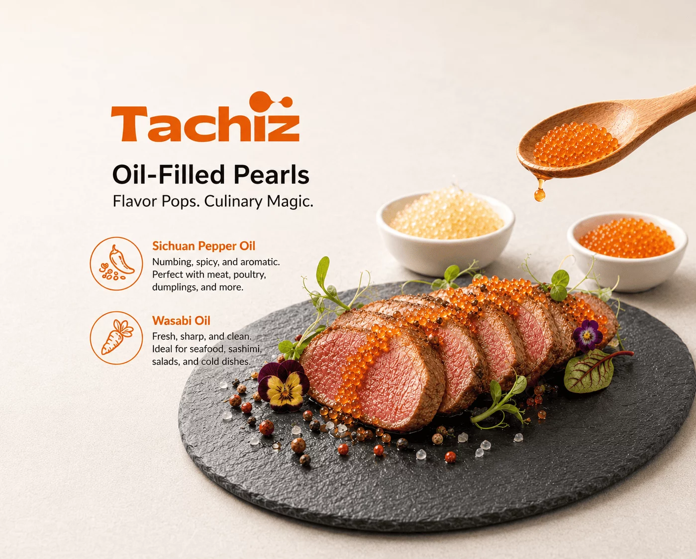 What Are Oil-Filled Popping Pearls? The Interactive Element That Completes a Modern Dish with One Bite