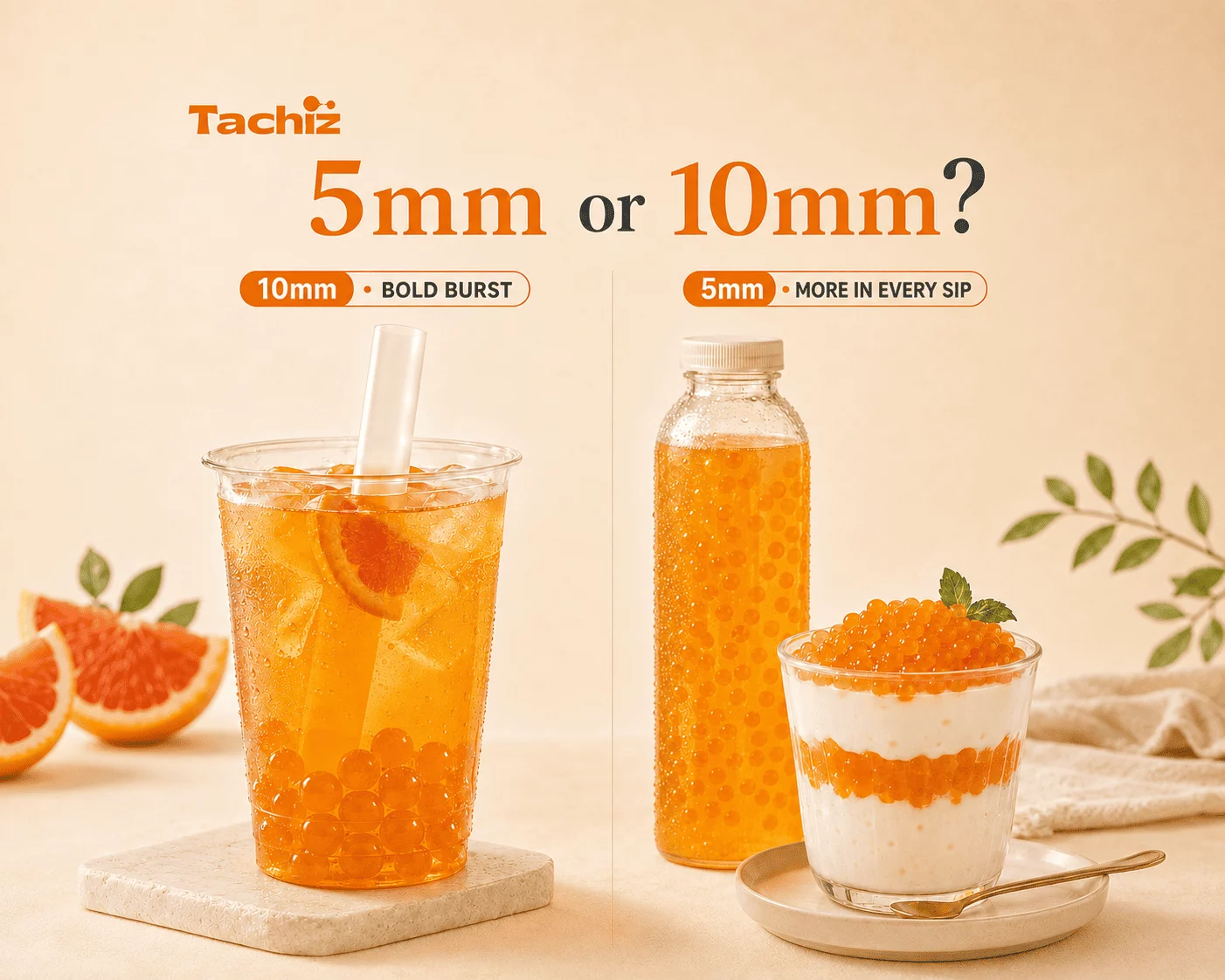 5mm vs 10mm popping boba size comparison for drinks and desserts