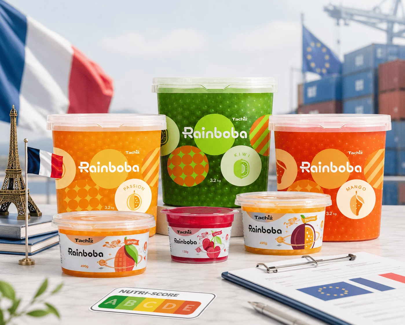 Popping boba beverage applications for European and French food export markets